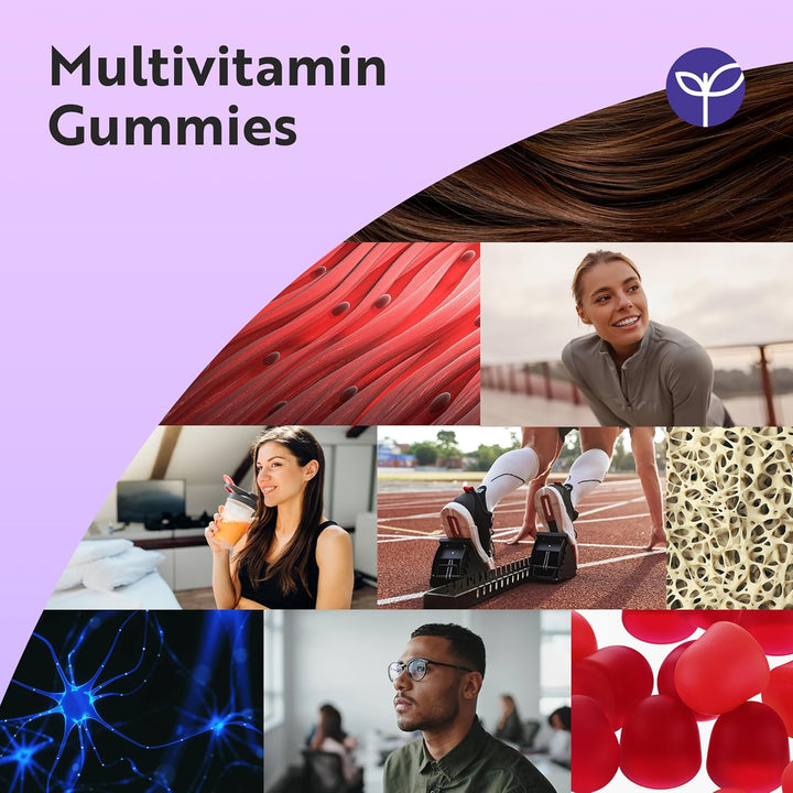 Vegan Multivitamin Gummies for Women & Men – 60 Berry Flavour Chewable Adult Multivitamins (2 Month Supply) Daily Supplement with 14 Vitamins & Minerals Incl. Vitamin C D3 B12 Biotin Zinc