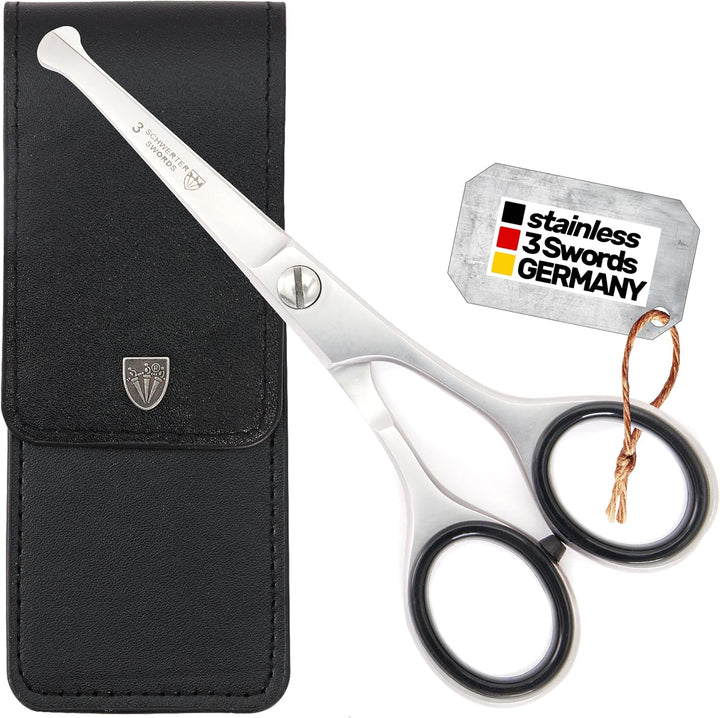 – Professional Nostril Nose and Ear Hair Scissors, Stainless Steel, Straight Rounded Blade with Black Case