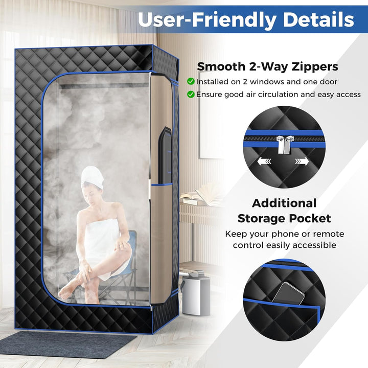 Portable Sauna Steam for Home, Full Body Sauna Tent Steam Room with 3L Steamer Generator, Remote Control and Folding Chair, Personal Home Sauna Pod Box for Therapy Detox Slimming (Black)