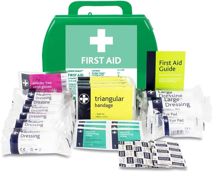 Lewist-Plast Premium Medium 11-20 Persons First Aid Kit Box - Complete with Integrated Carry Handle and Wall Mounting System, Ideal for Schools and Offices, Equipped with Emergency Supplies