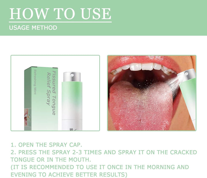 Fissured Tongue Relief Spray,Tongue Repair Spray,Sore Tongue Relief Sore Tongue Relief Mint Breath Spray,Moisturising Dry Mouth Relief Spray,Breath Freshener
