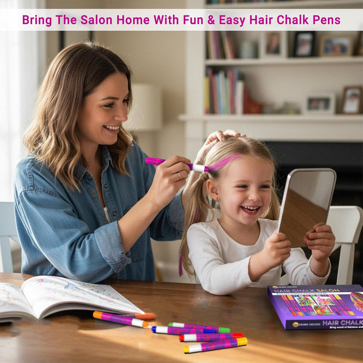 Hair Chalk Gift for Girls - 10 Temporary Non-Toxic Easy Washable Hair Dye Colourful, Metallic, Glitter Pens - Great Games Birthday Girls