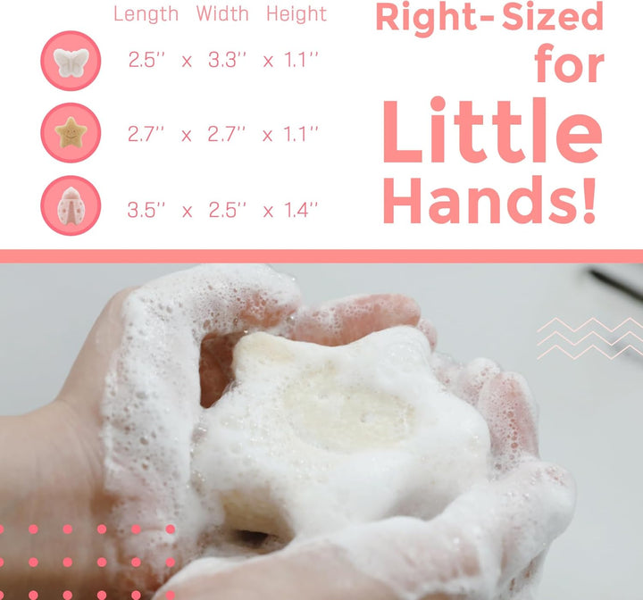 Konjac Baby Sponge for Bathing, Cute Shapes Natural Kids Bath Sponges for Infants, Toddler Bath Time, Natural and Safe Plant-Based Konjac Baby Bath Toys, 3Pc. Set: Butterfly, Ladybug, Star