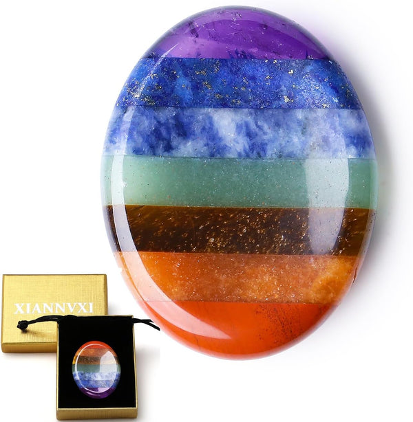7 Chakra Crystal Worry Stone for Anxiety Relief for Adults,Healing Crystal Gifts for Women,Polished Crystal Gemstone Thumb Stone Mindfulness Gifts Small Gifts Stocking Fillers Women