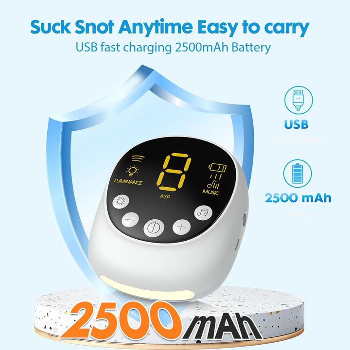 Nasal Aspirator Baby, Hospital-Grade Baby Nose Sucker with 9 Suction Levels, Baby Nose Suckers & Electric Snot Sucker with Night Light & Music(White