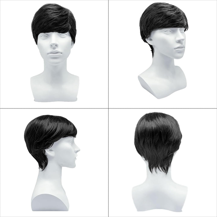 Short Black Men'S Wig - Synthetic Straight Wig for Men - Daily Use & Costume - Handsome Fancy Dress Cosplay Halloween