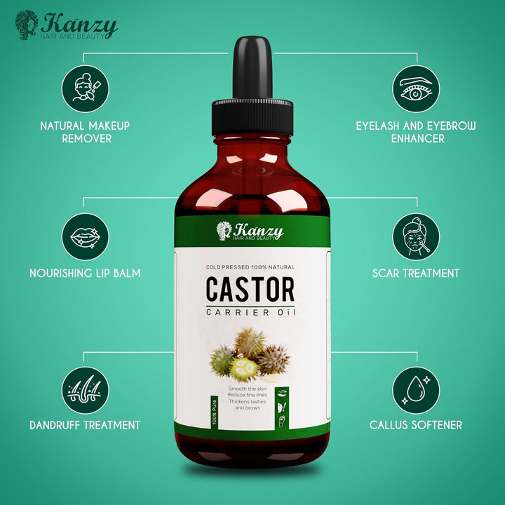 Organic Castor Oil for Eyelashes and Eyebrow Growth 100Ml Cold Pressed Castor Oil for Hair Growth, Nails & Skin, 100% Natural Castor Oil - Glass Bottle + Pipette + Eyelash & Eyebrow Brush