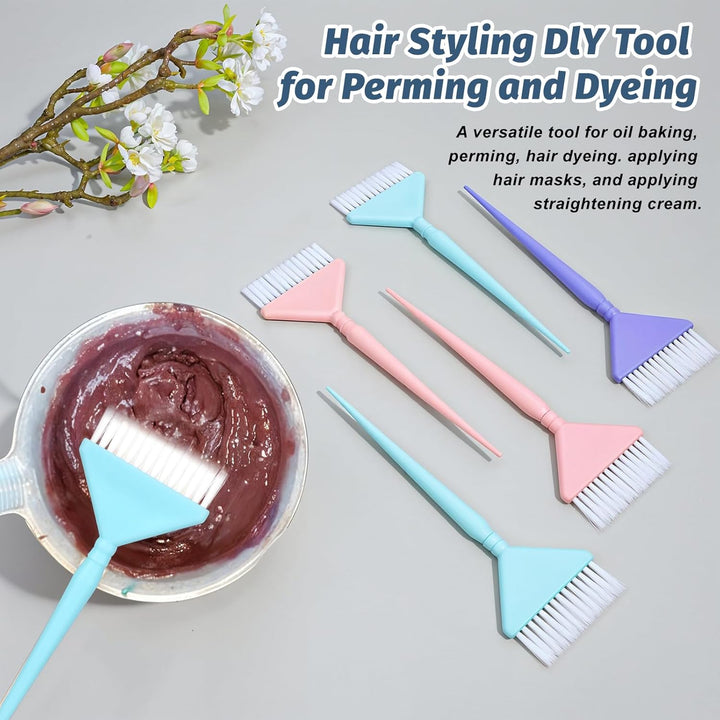 6PCS Tint Brush,Dye Brush, Durable Dye Brushes with Conical Tail, Color Brushes for Perm, Bleaching, Toner, Hairs Dyes Tools, Pink, Purple, Blue