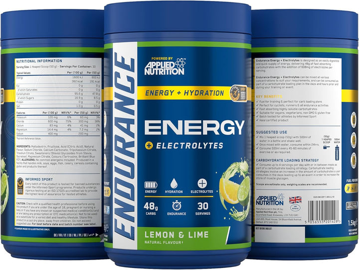 Endurance Energy Drink Powder High in Carbohydrates and Electrolytes Quick Energy for Performance Sports (1.5Kg - 30 Servings) (Lemon & Lime)