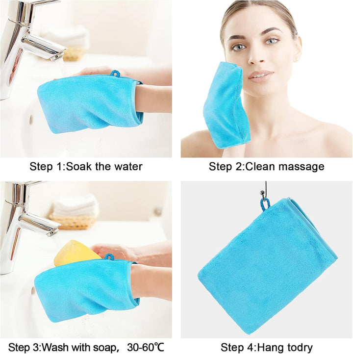 10 Pack Microfiber Body Wash Mitts, Flannel Soft Face Mitten, Bath Spa Cloth, Reusable Makeup Remover Mitt Gloves, European Style Wash Cloth,15 * 21Cm, 5 Colors