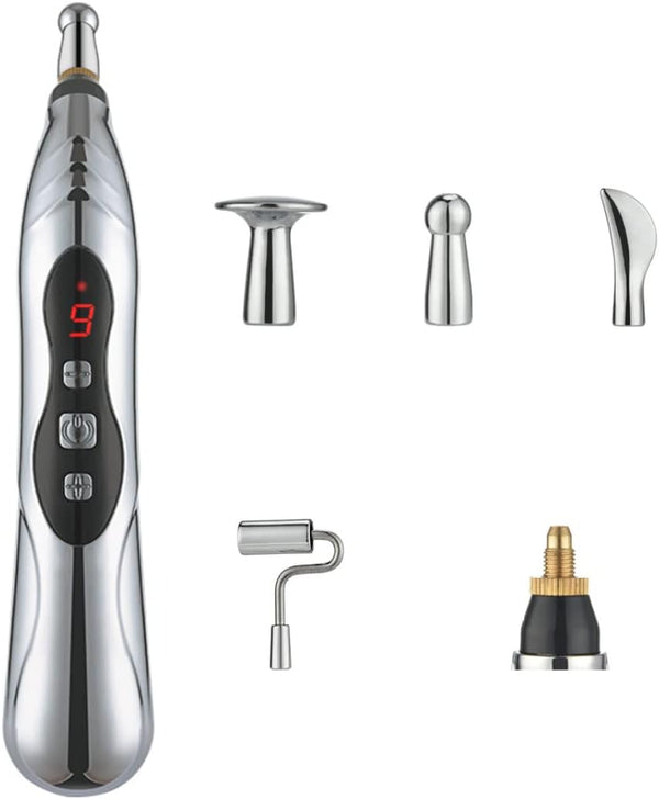 Hand Massager Electronic Acupuncture Pen 9 Gears USB Rechargeable Acupuncture Pen for Pain Relief Vibrating Pen with 5 Massage Heads for Pain Gone Relief