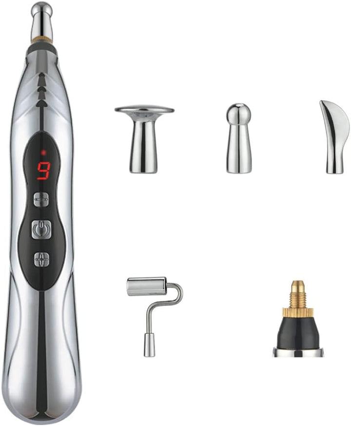 Hand Massager Electronic Acupuncture Pen 9 Gears USB Rechargeable Acupuncture Pen for Pain Relief Vibrating Pen with 5 Massage Heads for Pain Gone Relief