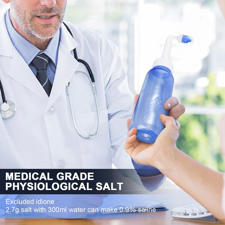 Neti Pot Sinus Rinse Bottle - Gentle Nasal Wash Bottle Nose Cleaner for Effective Pressure Irrigatio 300 ML with 20 Nasal Wash Salt Packets