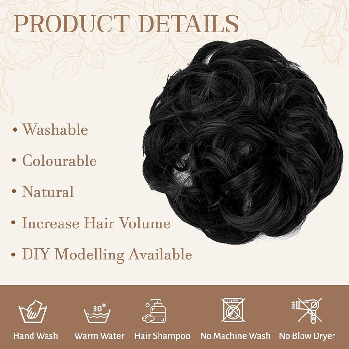 Messy Bun Hair Piece, Wavy Curly Messy Bun Scrunchie, Thick Tousled Hair Pieces for Women Girl(Black）