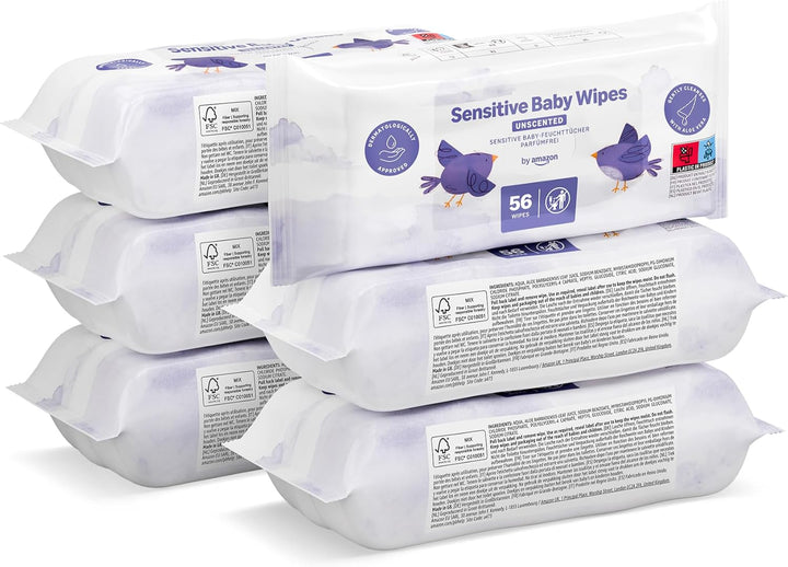 Sensitive Baby Wipes 1008 Wipes, Unscented, 18 Pack of 56, (Previously a Mama Bear Brand, Same Product)