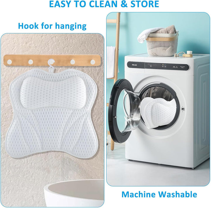 Bath Cushion,  Bath Cushion 4D Mesh Headrest with 6 Non-Slip Suction Cups Can Support Head, Neck, Back, for Bathtub, Home Spa