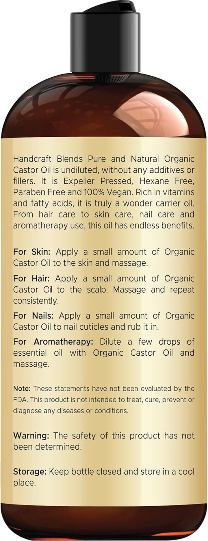 Organic Castor Oil - 473 Ml - 100% Pure and Natural - Premium Grade Carrier Oil for Hair Growth, Eyelashes and Eyebrows - Hair and Body - Expeller-Pressed & Hexane-Free