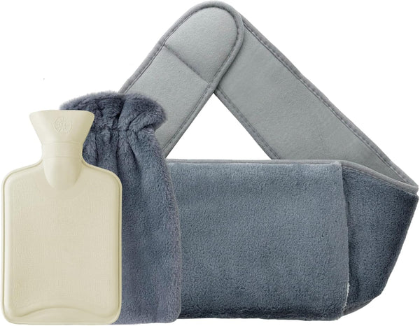 Hot Water Bottle with Soft Plush Wrap around Wearable Warm Water Bag for Period, Hand Feet, Back, Legs, Waist Pain Relief