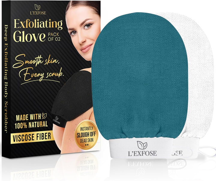 Moroccan Kessa Exfoliating Glove 2Pc - Korean Exfoliating Mitt for Body Ideal for Dead Skin Remover, Keratosis Pilaris & Self-Tanning to Improve Skin Tone Made with 100% Natural Viscose