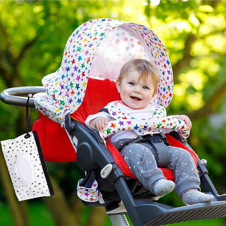 2 Pack Baby Wipe Dispenser, Portable Refillable Wipe Holder, Baby Wipes Container, Wipe Dispenser, Reusable Travel Wet Wipe Pouch (Black+White)