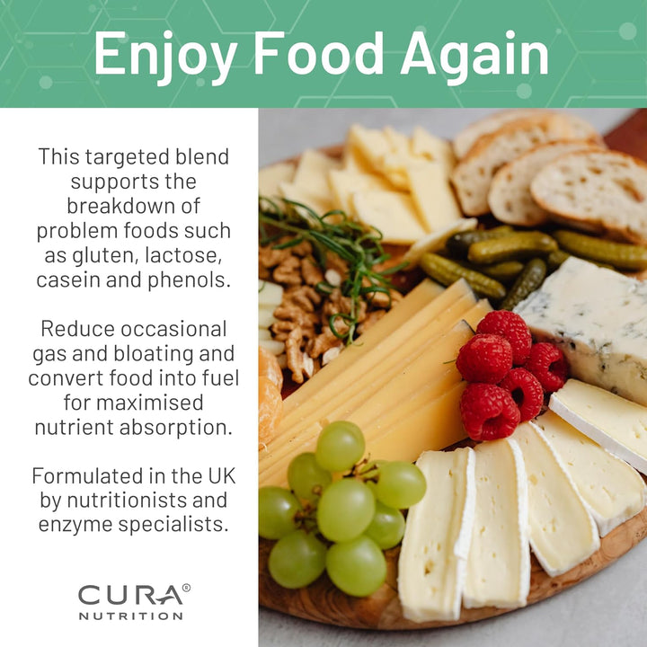 CURAZYME Tolerance (30 Capsules) Food Intolerance Digestive Enzymes Supplement for Gut Health Support, Broad Spectrum Enzyme Complex for Bloating, Heartburn, Digestion Relief, Vegan