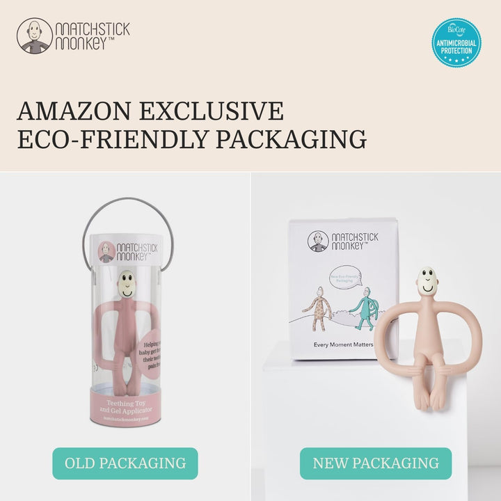 , Original Teether & Gel Applicator, Antimicrobial Silicone Teething Toys for Baby, Easy to Grip, BPA Free, 3 Months Old+, 10.5 Cm, Dusty Pink Monkey