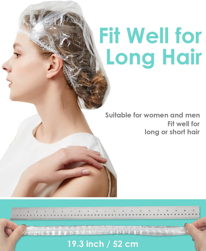 Shower Cap Disposable, 100 PCS Shower Caps Large&Thick Waterproof Clear Plastic Elastic Hair Bath Caps for Women Kids Girls, Hotel and Hair Solon, Travel Spa, Home Use