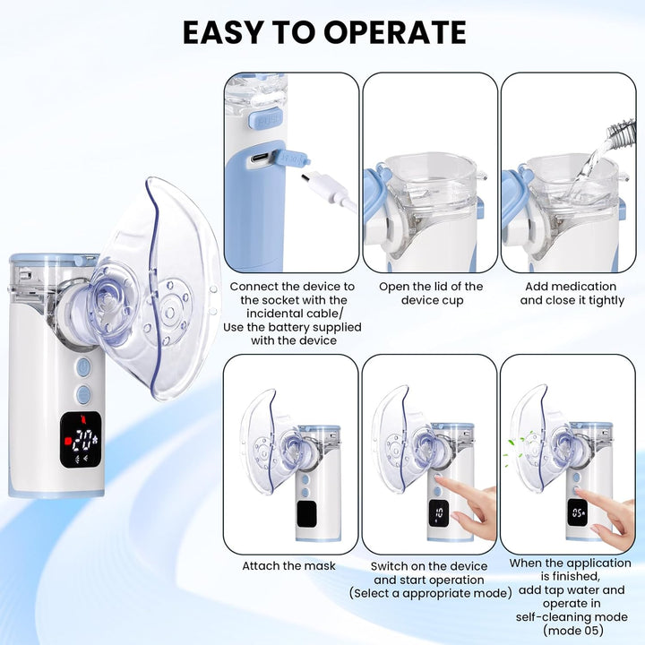 Nebuliser Machine for Adults & Kids, Portable Nebuliser for Adults Sinus Inhaler with Digital Display, Timed and Automatic Cleaning Functions Suit for Home & Travel -Blue