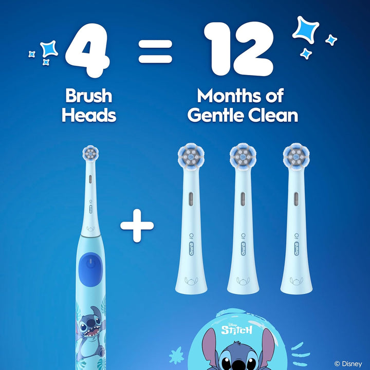 Io Kids Disney Stitch Electric Toothbrush Head for Ages 6+, Gentle on Wobbly Teeth & Gums for Cleaner Teeth, Pack of 2