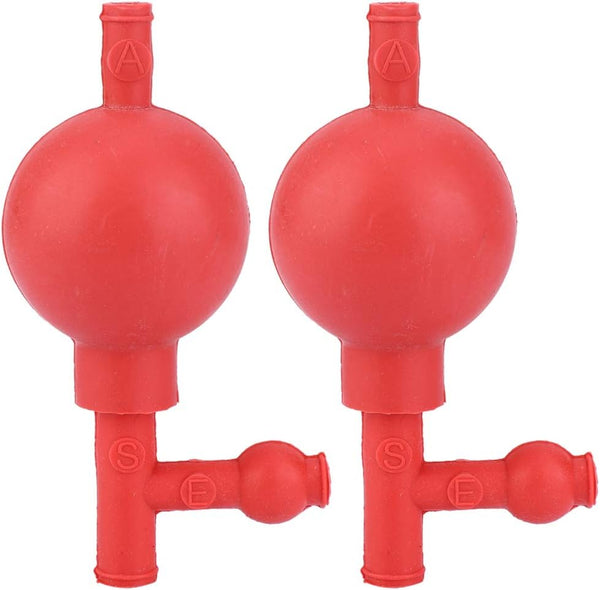 2 Pcs Suction Bulb Quantitative Ear Sucking Washing 3 Way Rubber Bulb for Laboratory Industrial Agricultural Research Food Red
