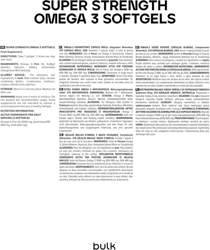 Super Strength Omega 3 Softgels, 3000 Mg per Serving, 990 Mg EPA & 660 Mg DHA per Serving, Pack of 90, 1 Month Supply, Packaging May Vary