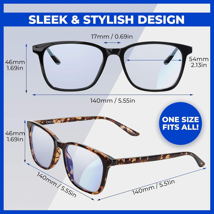 Blue Light Glasses for Men & Women with Glasses Case – Reading Glasses - Gaming Glasses to Prevent Migraine, Eye Strain, and Improve Sleep – UV 400 Protection - CE & FDA Certified