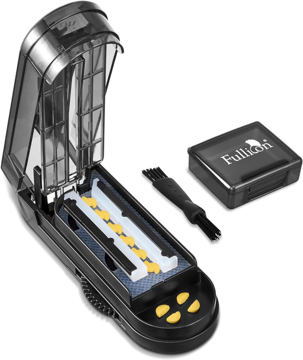 Multiple Pill Cutter, Adjustable Pill Cutter for Small Pills with Accurate Pill Alignment, Stainless Steel Cutting Blade & Blade Guard, Pill Splitter with Free Brush & Pill Box (Black)