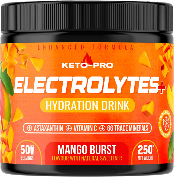 Keto-Pro Keto Electrolytes 250G | Electrolyte Powder Supporting Your Fasting, Health & Fitness Goals | 50 Servings | Lemon Orange Flavour