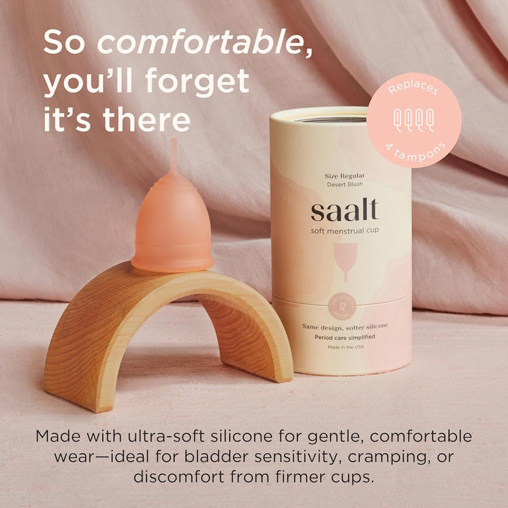 Soft Menstrual Cup - Super Soft and Flexible - Best Sensitive Cup - Wear for 12 Hours - Made in USA (Desert Blush, Regular)