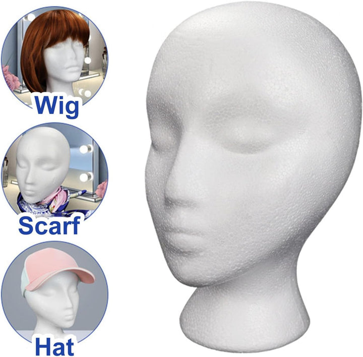 Female Styrofoam- Foam Mannequin Head Stand Model Display Wig Polystyrene Mannequin Manikin Head Polystyrene Head Female Dummy Mannequin Head for Hats Wigs Sunglasses Displays White