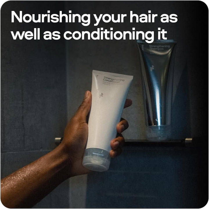Strengthening Conditioner. DHT Blocking and Anti-Dandruff Formula with Saw Palmetto, Argan Oil, & Biotin. Sulphate & Paraben Free. Itchy Scalp Treatment. 1 Month Supply. Made in Europe.