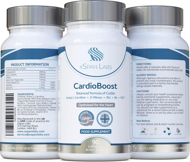 Cardioboost 90 Capsules – a Precise Balance of Coq10, D-Ribose, Acetyl L-Carnitine, B Vitamins & Medium Chain Triglycerides for Normal Heart Function and to Reduce Tiredness & Fatigue