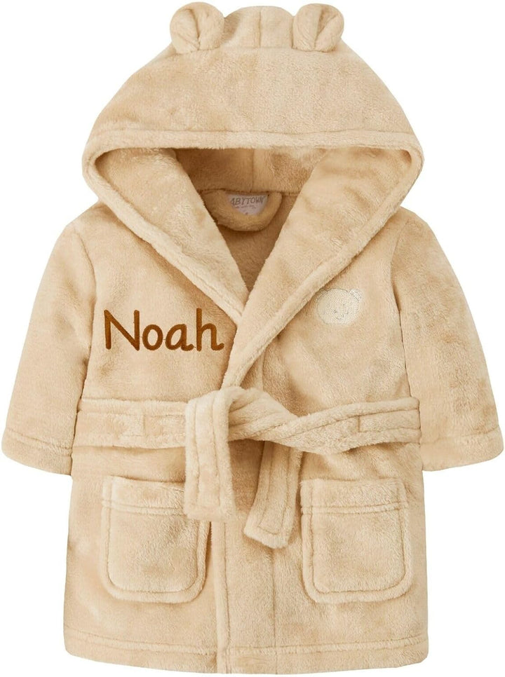 Personalised Baby Bathrobe Hooded Fleece Dressing Gown Super Soft Gifts Bath Robe for Boys Girls Cute Teddy Ears 0-4 Years