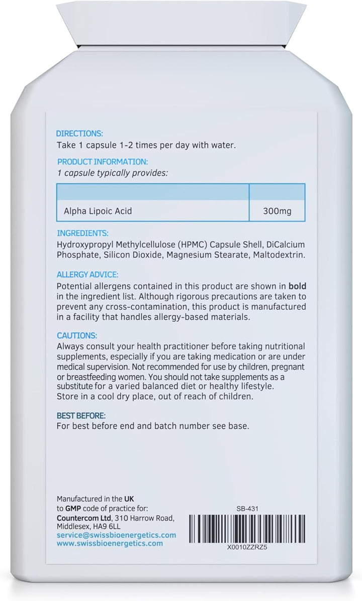 Alpha Lipoic Acid 300Mg 120 Capsules – Dual ALA (Both R-ALA and S-ALA) - UK Manufactured