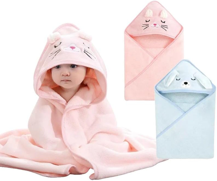 Hooded Towel for Babies, 80 X 80 Cm, Baby Bath Towel, Baby Bath Towel Made of Coral Fleece, Babies Newborns, Blue