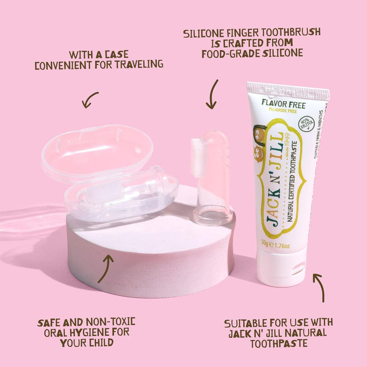 Soft Silicone Baby Finger Toothbrush - Baby Toothbrush for 6 to 12 Months, Gentle Oral Cleaning, Travel Size, 2 Brushes plus 1 Case, Easy to Clean