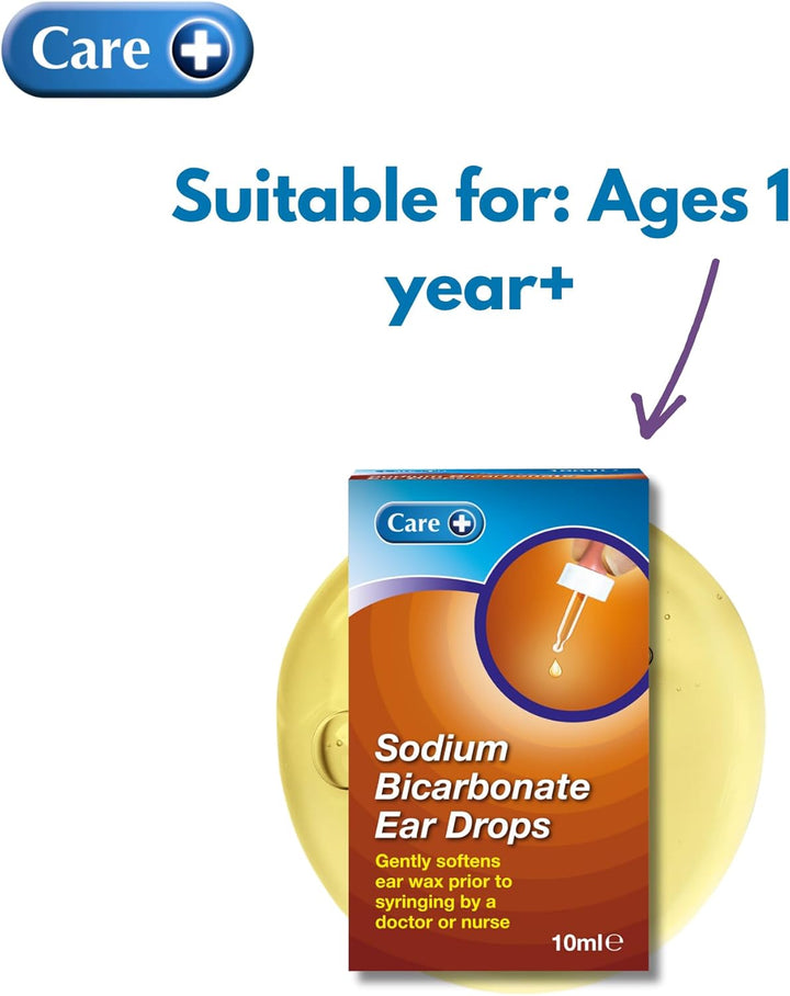 Sodium Bicarbonate Ear Drops, Simple, Effective and Gentle, Softens Ear Wax, Suitable from Children 1+ Years Old, Dropper Included, 10Ml Drops