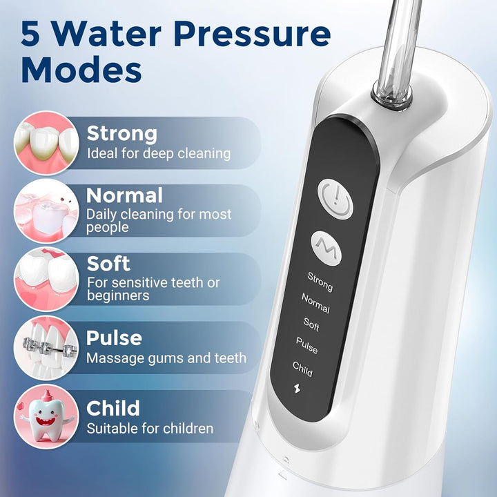 Water Flosser for Teeth: Portable Travel Flossers Set for Teeth Cleaning with 5 Modes, Cordless Dental Electric Flosser for Oral Care, Rechargeable Floss DIY Mode IPX7 Waterproof
