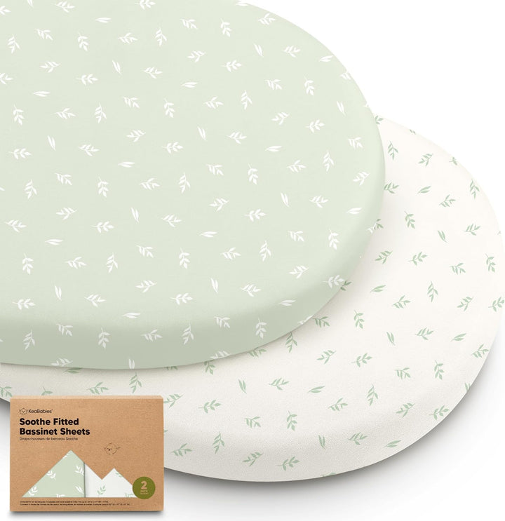 2-Pack Organic Bassinet Sheets for Girls, Boys - 100% Cotton Bassinet Mattress Sheets Compatible with Halo Bassinest Swivel Sleeper, Graco, Baby Delight, Chicco, Unisex Fitted Bassinet Sheets (Sage)