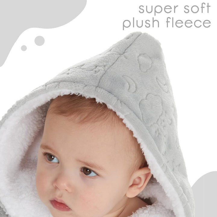 Baby Girls Boys Embossed Moon Stars Sherpa Lined Hood Dressing Gown Size 6-24 Months