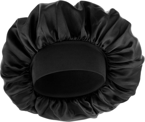 Silk Bonnet for Men, Satin Bonnet Single Layer Elastic Band Silk Sleep Cap Black Soft Adjustable Hair Cap Hair Wrap Large Bonnets for Women Sleeping