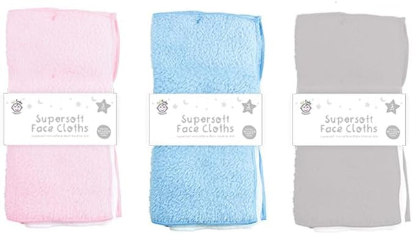 Super Soft Microfibre Baby Face and Hand Wipes 3 Pack of 30 X 30Cm Reusable, Washable, Dry, Unscented Cloths | Ideal for Hands & Faces