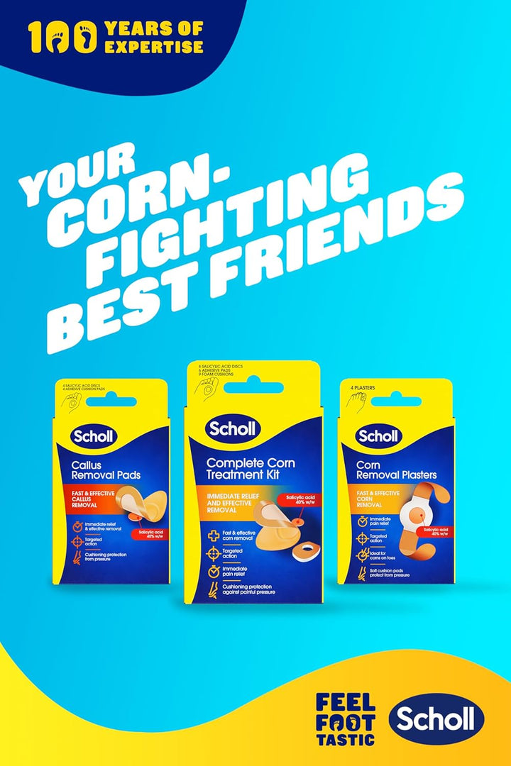 Complete Corn Removal Treatment Kit, 1 Pack - Medicated Action with Salicylic Acid, Includes 6 Pads, 6 Medicated Discs, and 9 Cushions for Effective Corn Removal