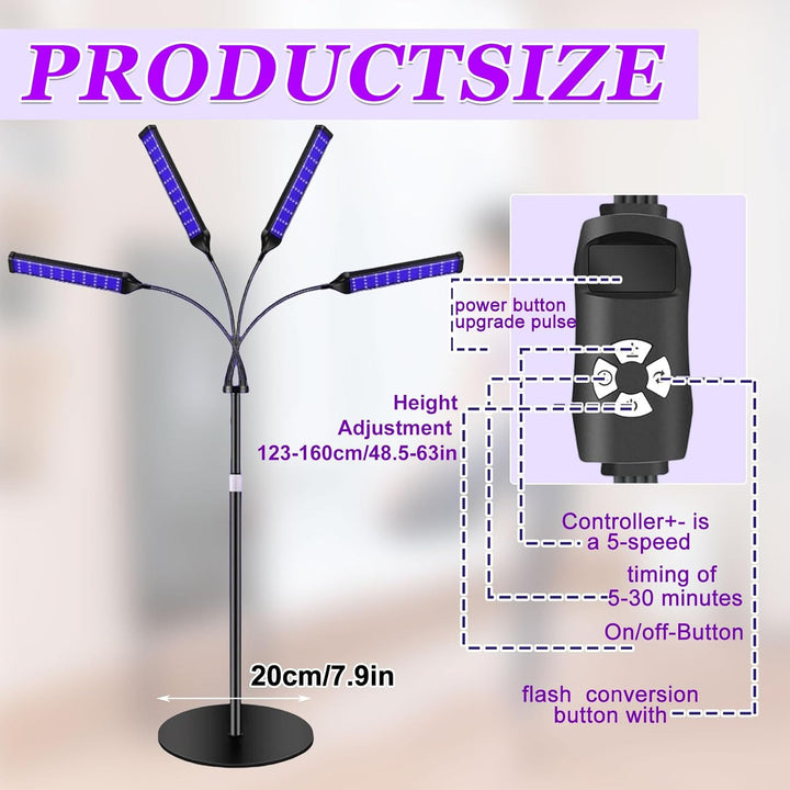 Tanning Lamp for Home,4-Head Face Tanning Lamp with 432 Leds, 5 Modes 360° Rotatable, 45 W Self Skin Tanning with Adjustable Stand & Timer, Light Sun Lamp for Face Body